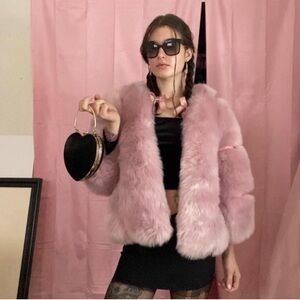 Mauve Dark Blush Pink Faux Fur Coat